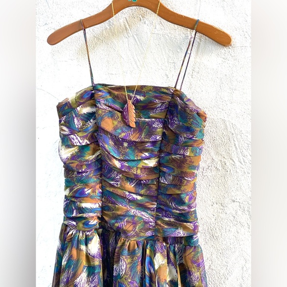 Vintage 80’s Peacock Feathers Party Dress 🦚/ 80’s Prom Dress/ Boho Party Dress - Picture 16 of 17